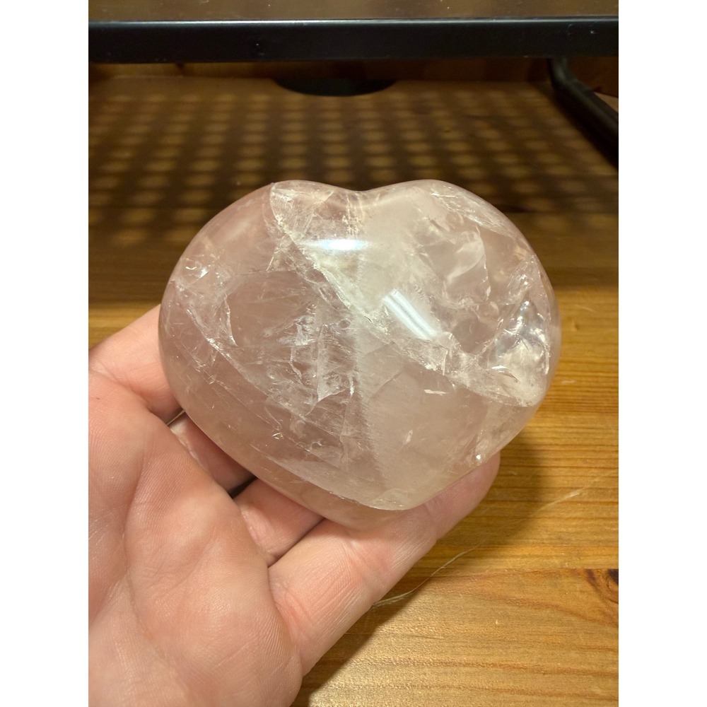 Rose Quartz Heart Polished Crystal Stone Palm Stone Pink Natural Carved 3.25"